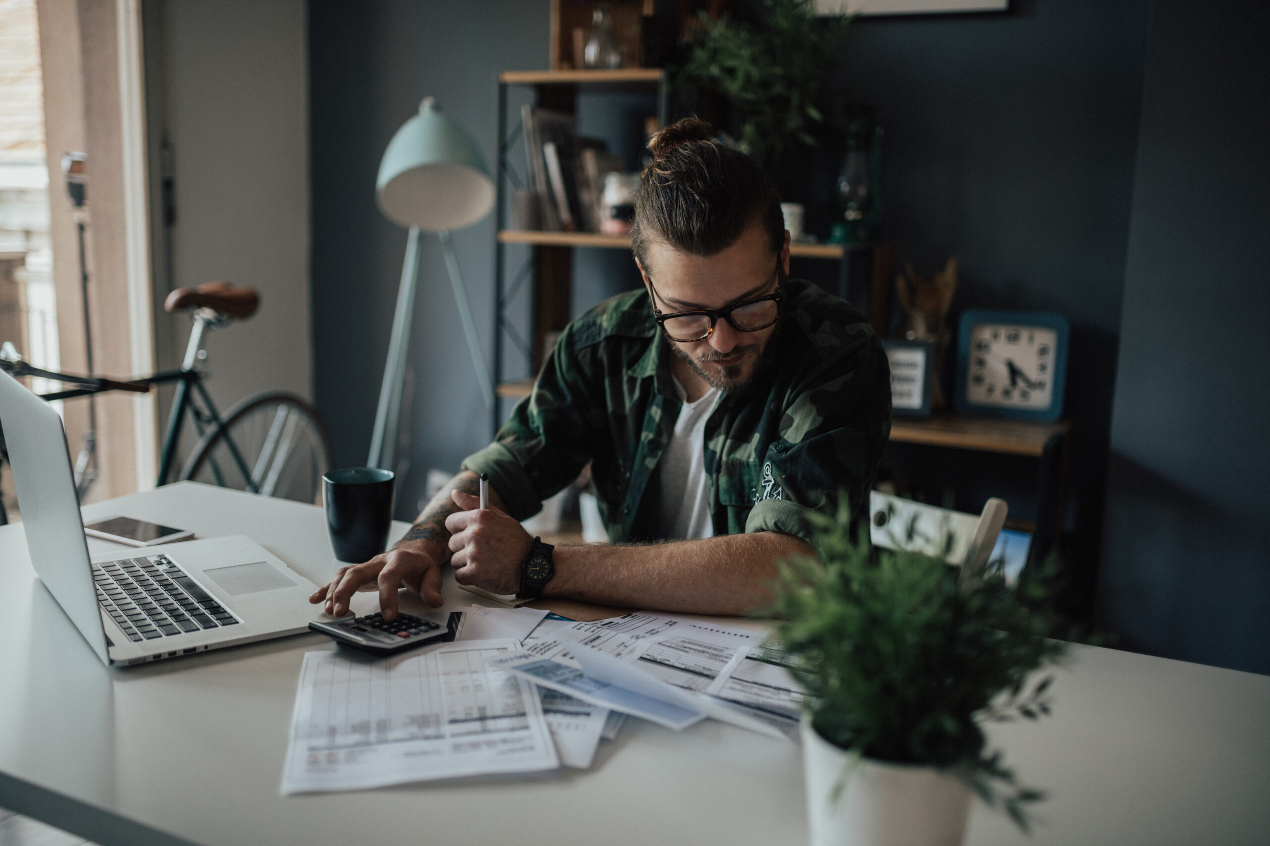 Stylish student is concerned about overdue bills