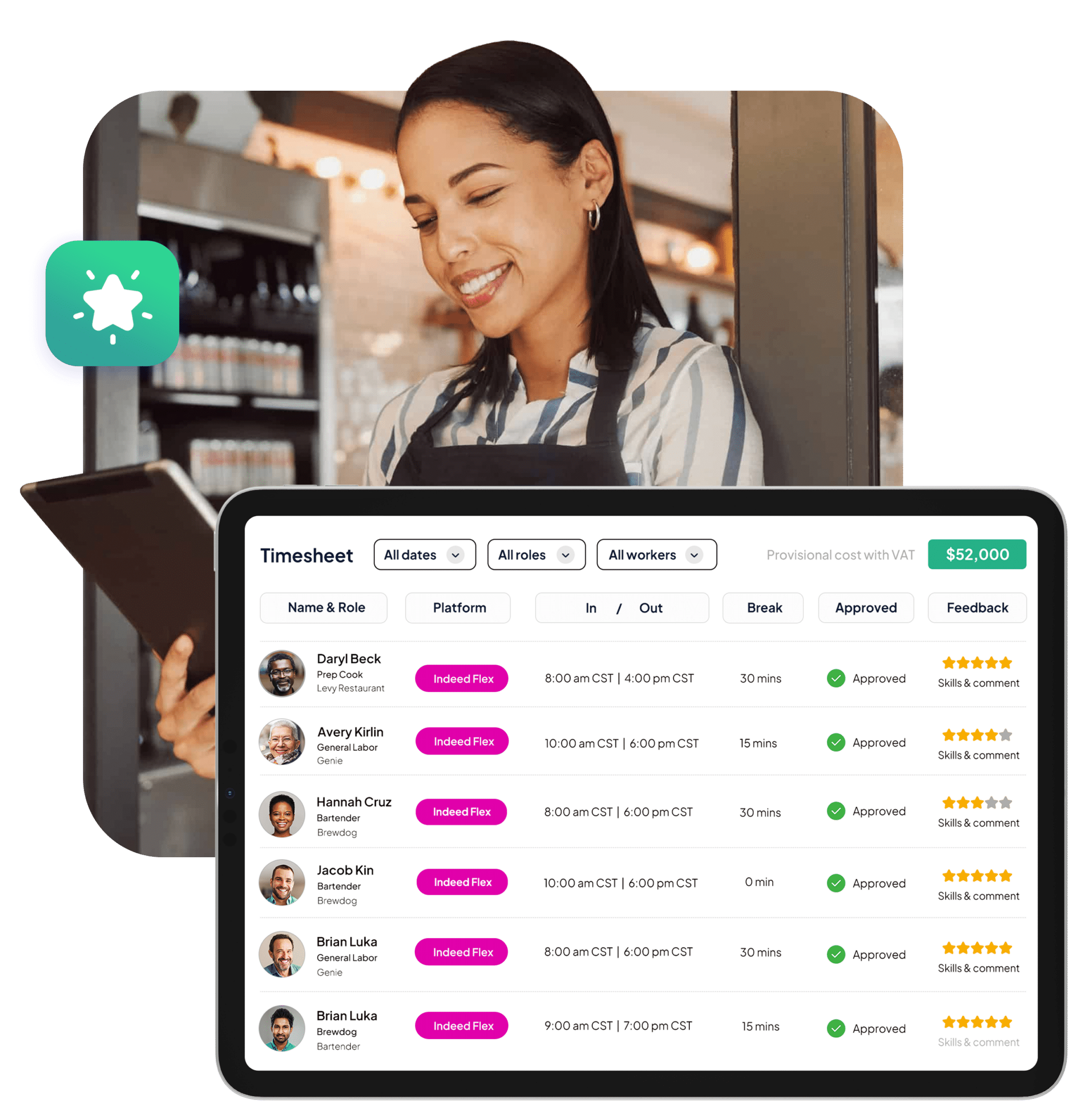restaurant manager using a restaurant staffing agency platform and their talent marketplace